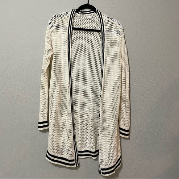 American Eagle Cream & Black Open Knit Long Dark Academia Cardigan Sweater S - Picture 2 of 11